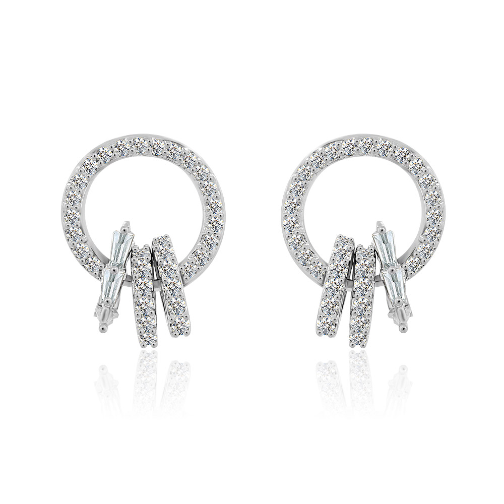 A close-up view of the Tiny Open Circle Halo Earrings, showcasing the intricate bow design studded with sparkling cubic zirconia.
