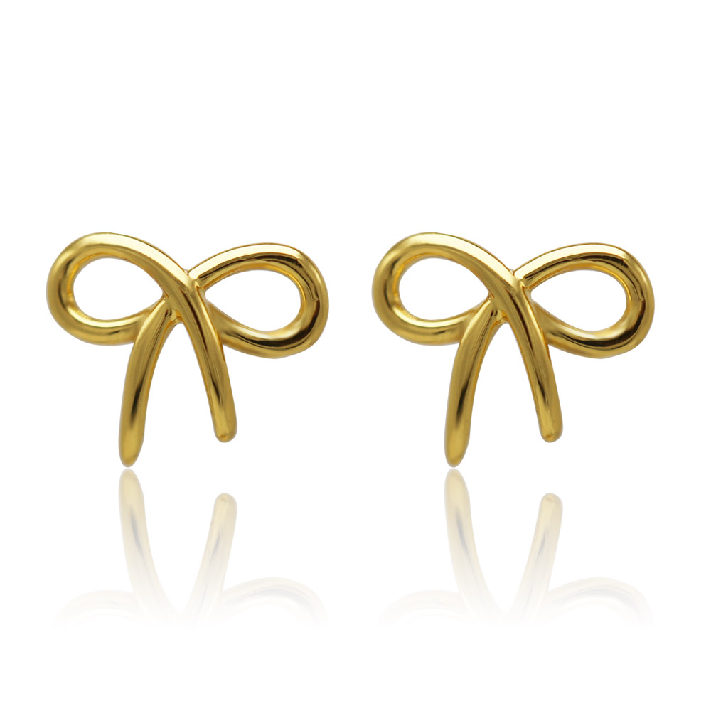 A pair of Golden Bow Earrings with a polished gold finish, style BEP02-G-00160.