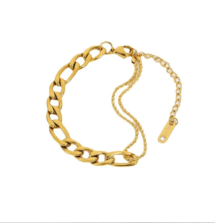 Gold Thick Link Bracelet (JRH-035) featuring a design with two different chain types and a secure clasp.