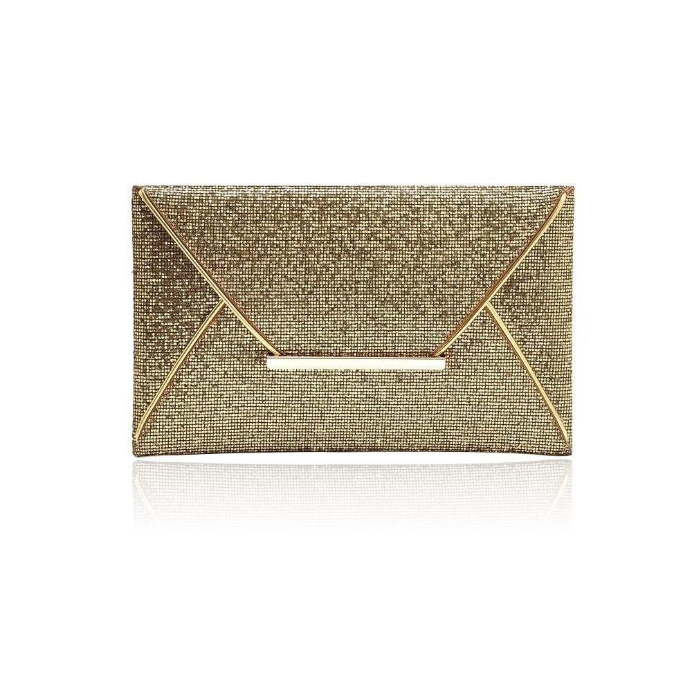 A stylish gold Glitter Party Evening Clutch Bag with a unique textured design and elegant gold metal accents.