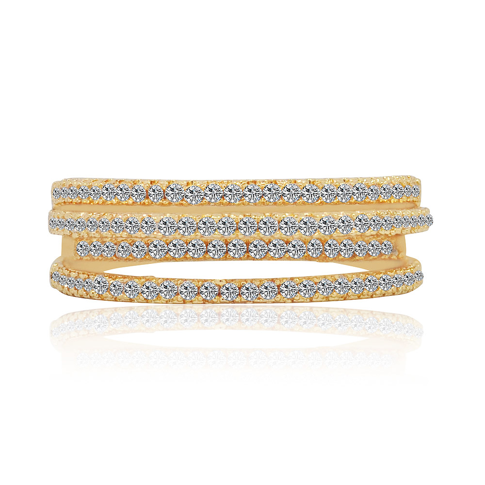 Close-up of the Intertwined Fashion Eternity Ring, showcasing its gold-plated band intertwined with a band of sparkling cubic zirconia stones.