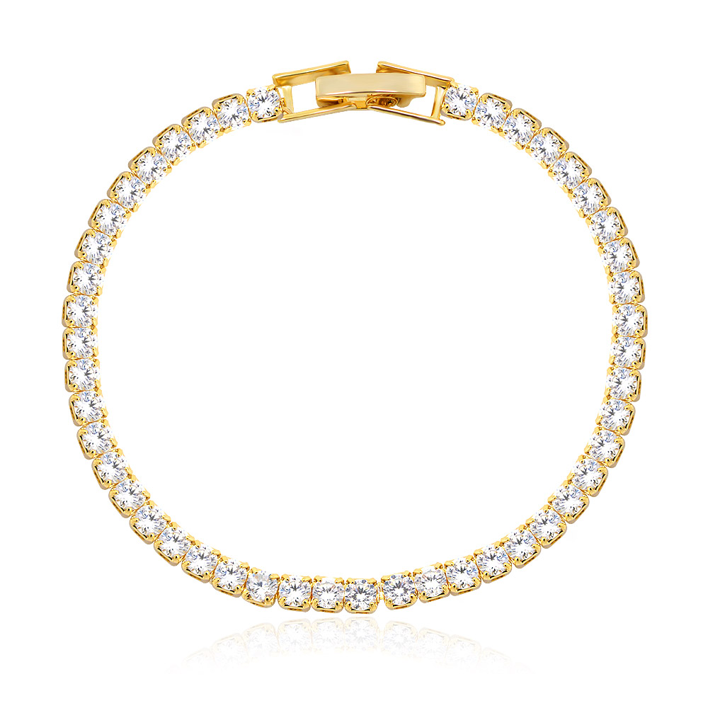 A classic gold-plated CZ tennis bracelet from JR Fashion Accessories, featuring a continuous line of sparkling cubic zirconia stones and a secure clasp.