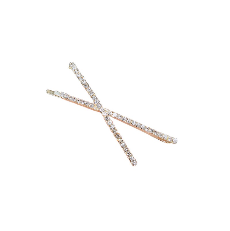 A pair of Cross Crystal Bobby Pins with gold plating and sparkling crystal details, shown against a clean white background.