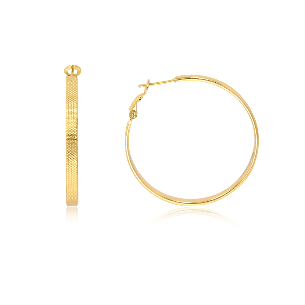 A pair of Gold Dots Hoop Earrings with a shiny gold finish, displayed on a clean white background.