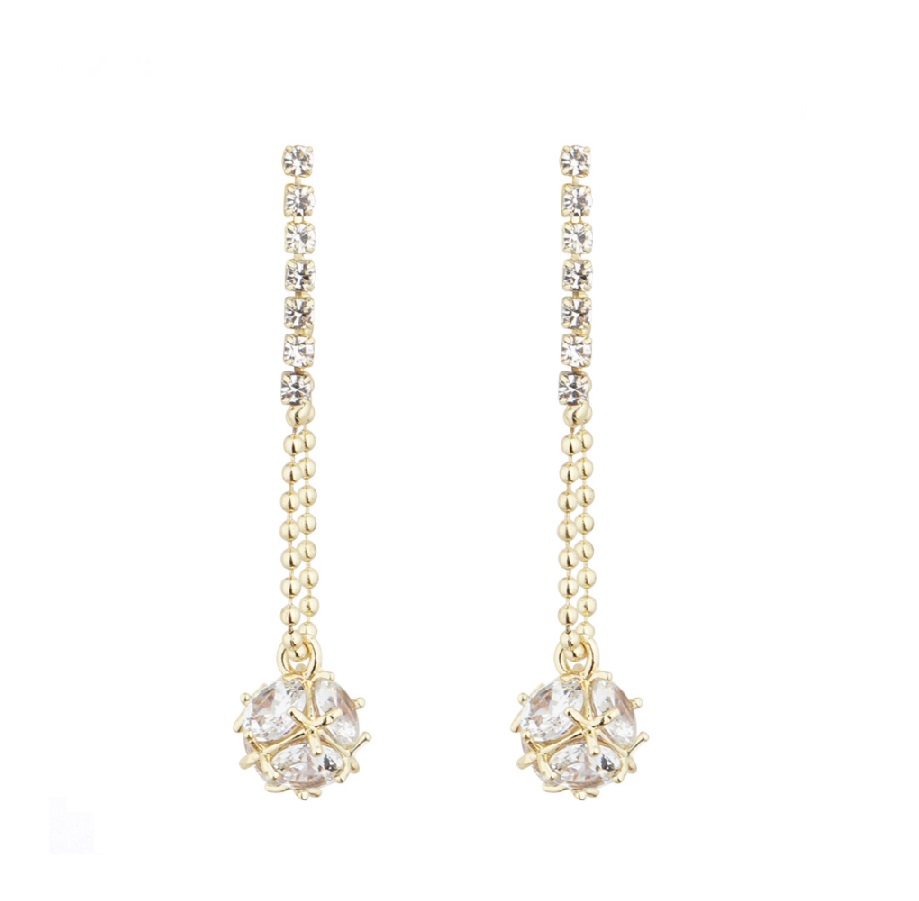 Close-up of the 18k gold-filled CZ Dice Drop Earrings, showcasing the modern dice design with sparkling white cubic zirconia stones.