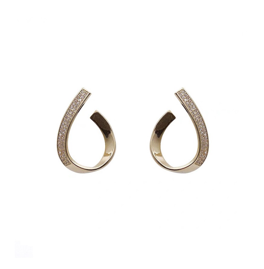 A pair of gold-plated Tear Drop Crystal Earrings with sparkling white crystal accents, shown on a white background. Style JRE-110.