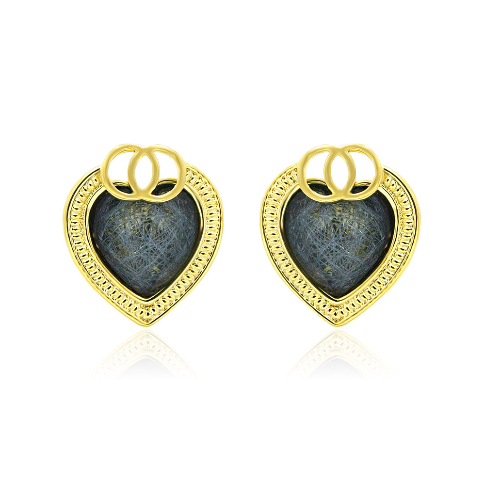 Front view of the Bubbly Gold Glitter Heart Stud Earrings, featuring a sparkling gold heart design on a brass base with a stainless steel post.