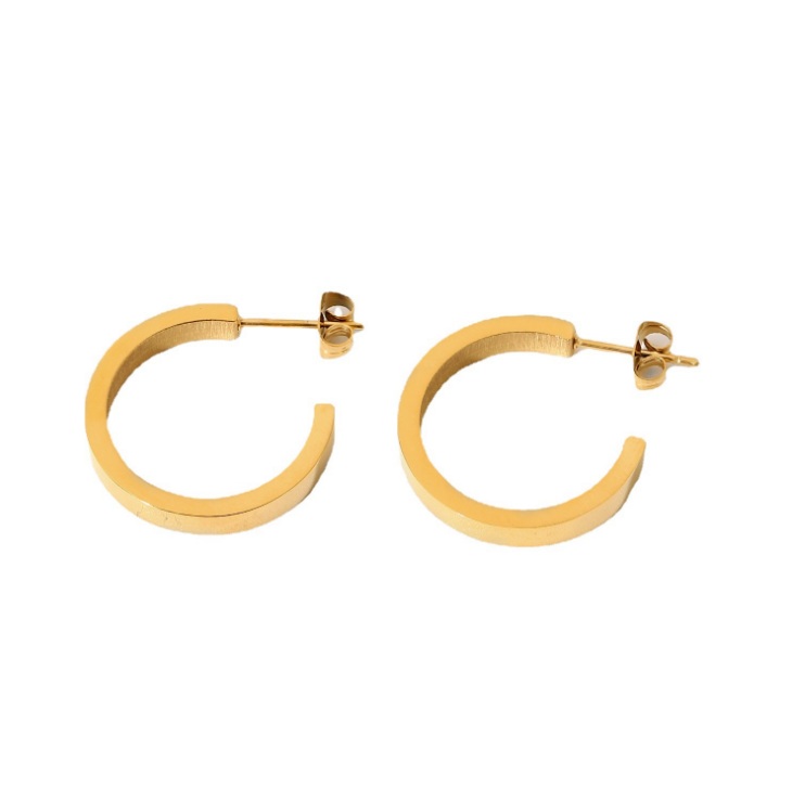 A pair of 18k gold-plated stainless steel hoop earrings with a polished finish and secure post-back closures.