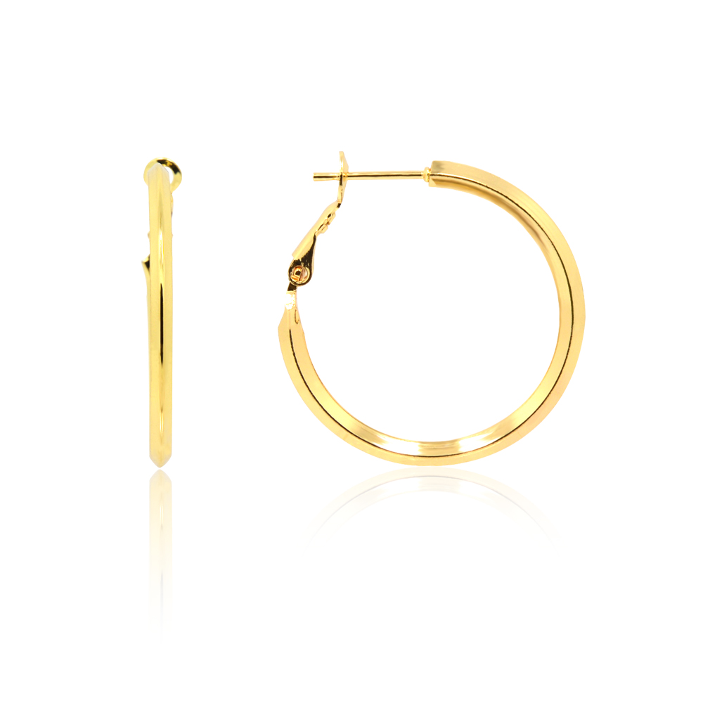 A pair of 40mm gold hoop earrings with an intricate die-cut texture, shown against a white background.