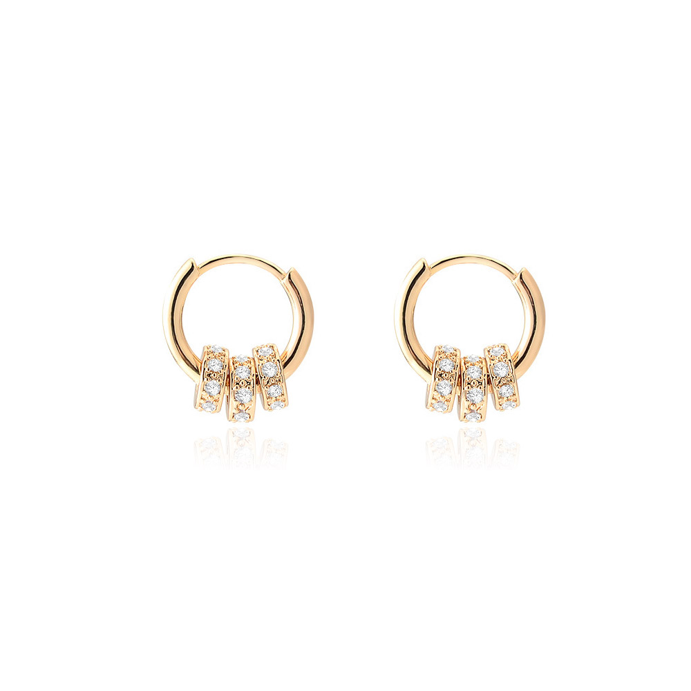 A pair of Open Circle Earrings with Movable Rings, featuring gold-plated brass and diamond-studded decorative elements.