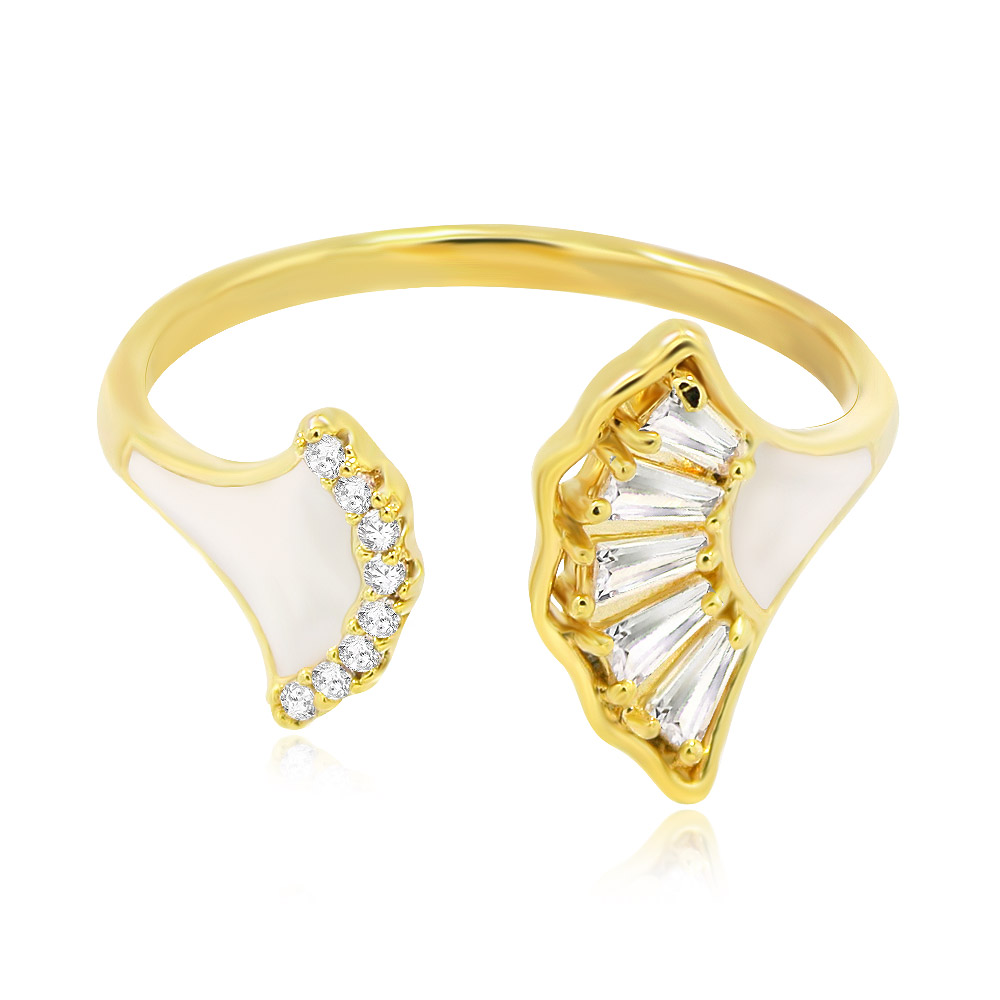 Close-up of the CZ Pave Enamel Fan Ring, showcasing the detailed fan design with sparkling cubic zirconia stones set in gold-plated brass.