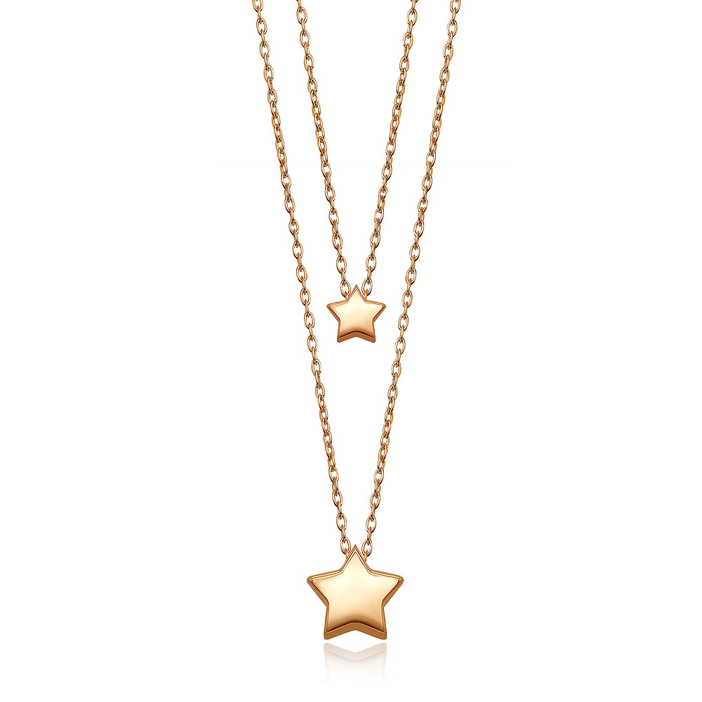 Close-up of the elegant Twin Star Necklace in rose gold, showcasing the detailed twin star pendants on a delicate chain.