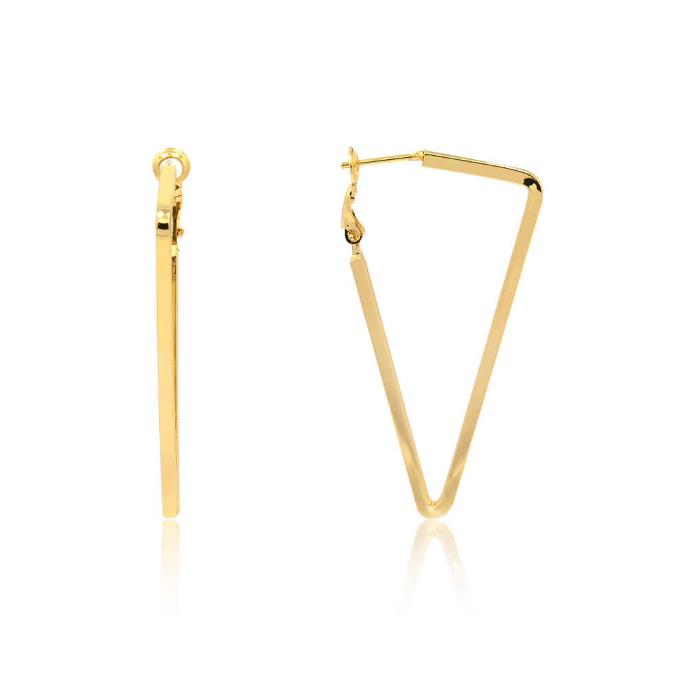 A pair of Gold Hoop Polished Triangle Earrings with a minimalist geometric design and secure lever back closure.