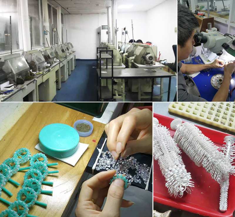 Detailed view of the jewelry manufacturing process at JR Fashion Accessories, showcasing skilled artisans crafting custom pieces.