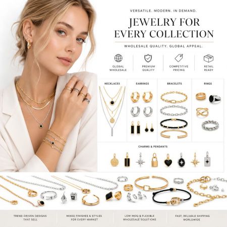 Global B2B wholesale stainless steel jewelry supplier offering premium necklaces, earrings, bracelets, and custom charms.