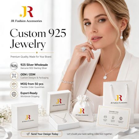 B2B op maat gemaakte 925 zilveren sieraden groothandel. OEM/ODM fabrikant die op maat gemaakte verpakking en lage MOQ biedt voor wereldwijde export.