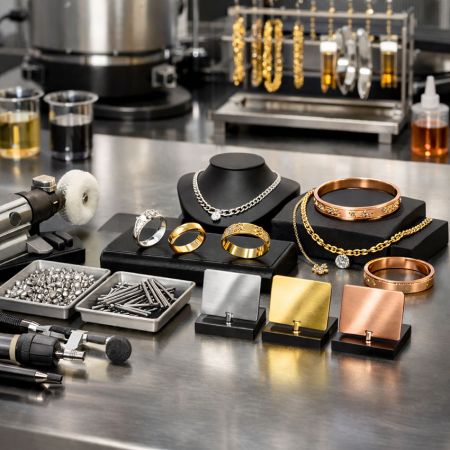 High-quality metal samples, raw materials, and finished fine jewelry.