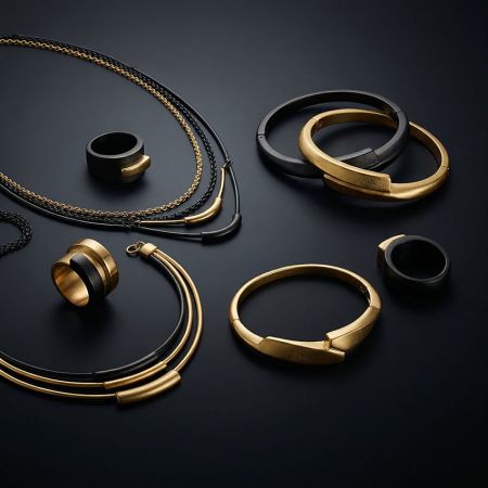 Modern metal jewelry collection featuring mixed-metal finishes and geometric designs for bold fashion statements.