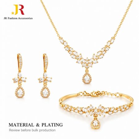 Review custom jewelry material and gold plating quality before bulk production. Wholesale crystal necklace set.