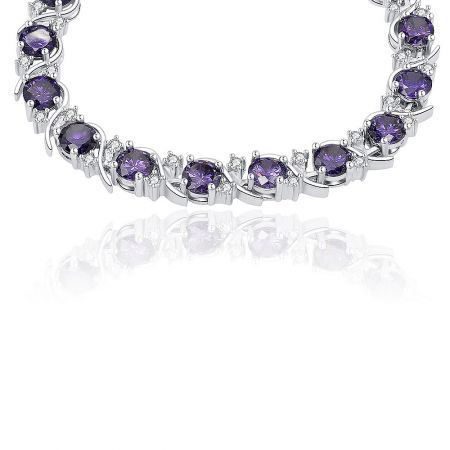 Angled shot of the elegant Purple Wave CZ Bracelet, highlighting the sparkle of the cubic zirconia stones.