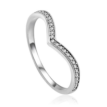 Side angle of the White CZ Shining Wish Ring, highlighting the asymmetrical arrangement of cubic zirconia stones.
