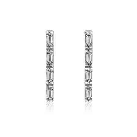 Sparkling CZ Bar Studs - Sparkling CZ Bar Studs featuring a baguette-cut crystal design on a rhodium-plated brass base.