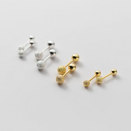 Sterling Silver 3mm/4mm Double Ball Stud Earrings (5 pairs) - A collection of 925 sterling silver double ball stud earrings, displayed in both silver and gold finishes.