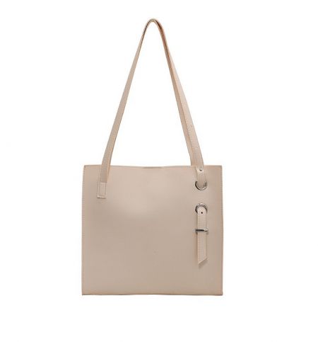 Women's Large Capacity Top-Handle Bag - Elegant beige large capacity top-handle bag with a classic rectangular design, dual straps, and a subtle buckle accent.