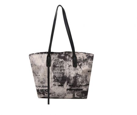 Large Capacity Tote Shopping Bags - Stylish large capacity tote shopping bag with a unique black and white abstract design, made from high-quality PU leather.