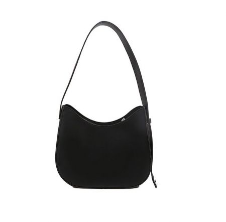 Black Pu Leather Moon Shape Bag - A stylish black PU leather moon shape handbag with a single strap, showcasing its unique curved design.