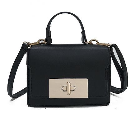 Black leather version of the shoulder bag with gold hardware and toggle closure.