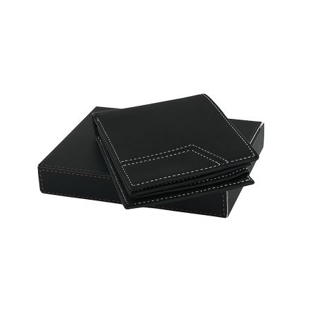 Minimalist black leather card holder, perfect for custom corporate gifts.