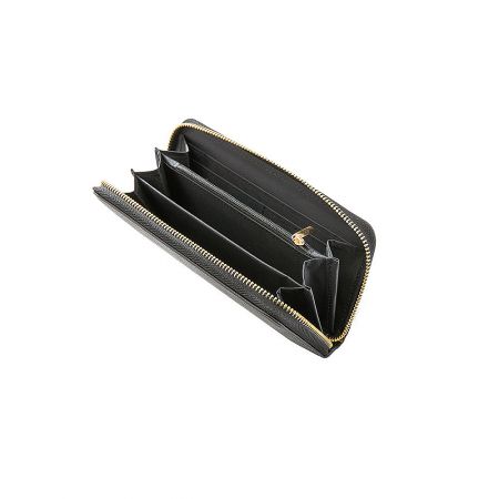 A full view of the black PU leather wallet with gold zipper details, a classic and versatile accessory.