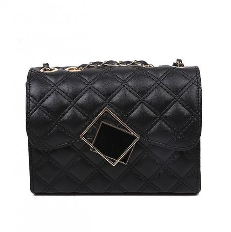 Flap Bag Top Handle Crossbody Bags - Stylish black quilted leather flap bag with a top handle and gold chain strap, model JRP-034.