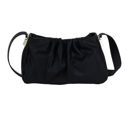 Women Retro Handbag - A stylish women's retro handbag in black PU leather, featuring a gathered front design, dual straps, and elegant gold hardware.