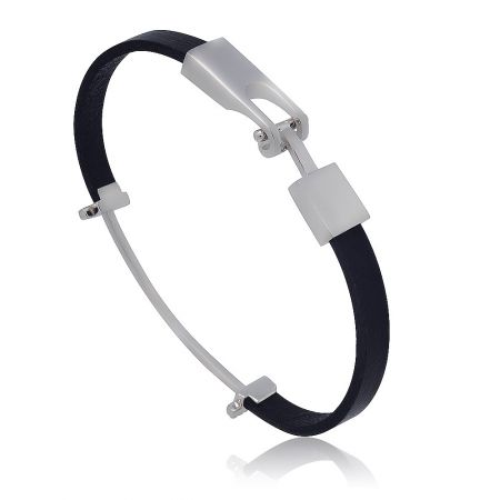 Detailed view of the Half N Half T Bar Cuff's sterling silver component and clasp mechanism.