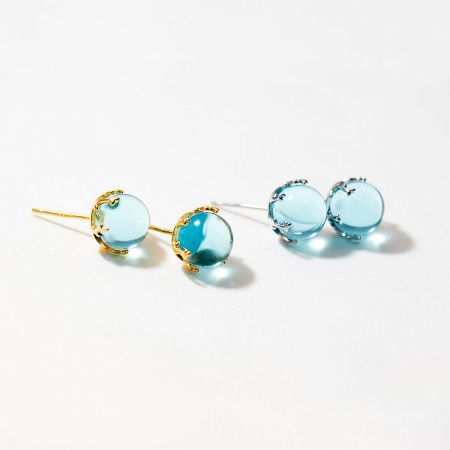 925 Silver Mini Blue Crystal Ball Stud Earrings (5 Pairs) - A set of 925 sterling silver mini blue crystal ball stud earrings, showcasing both the elegant gold and classic silver finishes.