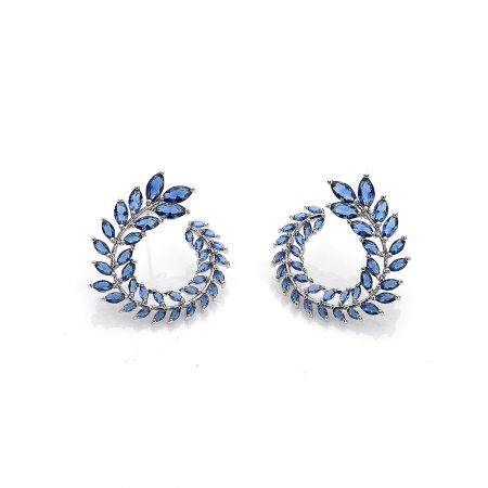 Detailed close-up of the silver Blue Marquise Cluster Earrings, highlighting the brilliant blue gemstone arrangement.