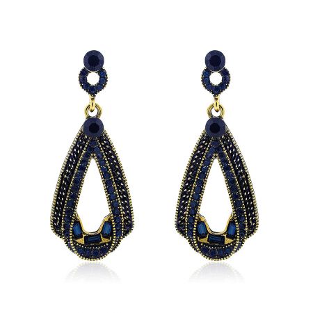 Montana Blue Chandelier Vintage Earrings - Montana Blue Chandelier Vintage Earrings with teardrop-shaped dark blue gemstones set in a gold-plated brass fitting.