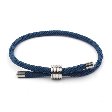 Nylon Polyester Rope Adjustable Bracelet For Men - A stylish men's adjustable bracelet featuring a vibrant blue nylon polyester rope and a durable stainless steel clasp.