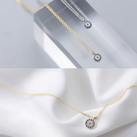 Two evil eye necklaces displayed together to show the complete set and color options.