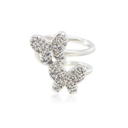 Elegant silver butterfly cartilage cuff earring adorned with small diamonds.