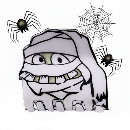 A cute cartoon mummy design on a Halloween hair claw clip.