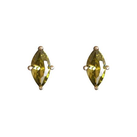 925 Sterling Silver Gold Plated Olive Green Marquise Cubic Zirconia Stud Earrings (5 Pairs) - A pair of 925 sterling silver stud earrings with 14K gold plating, featuring marquise-cut olive green cubic zirconia stones in a four-prong setting.