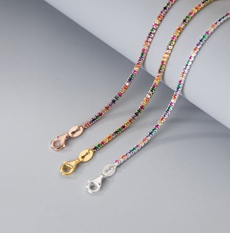Three variations of the Multi CZ Paper Clip Chain Bracelet, showcasing rose gold, gold, and silver plating options.