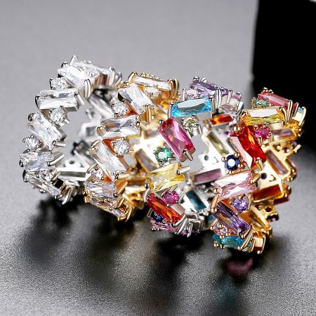 The ZigZag Baguette Ring shown in multiple color and plating options.