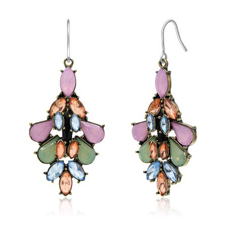 Close-up view of the decorative pattern on the Summer Multi-Color Resin Earrings, highlighting the various colored gemstones.