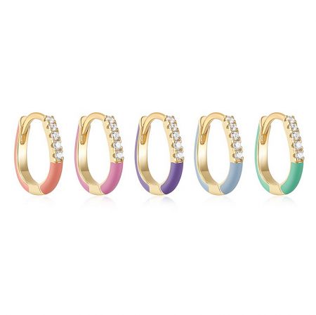 925 Sterling Silver Enamel Stackable Hoop Earrings - A collection of five 925 Sterling Silver Enamel Stackable Hoop Earrings with gold plating, showcasing various vibrant enamel colors and sparkling cubic zirconia accents.