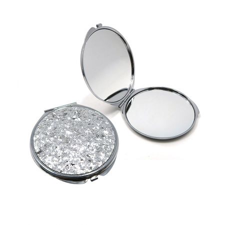 Sequin Flat Cosmetic Compact Mirrors - A customizable sequin flat cosmetic compact mirror, model PID-6282, showcasing its sparkling glittery surface, ideal for promotional gifts.