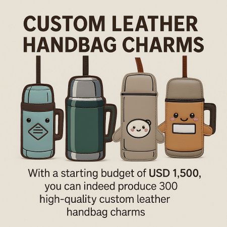 Custom Leather Handbag Charm for Branded Tumblers - A collection of custom-designed leather handbag charms in various shapes and colors, showcasing options for brand promotion.